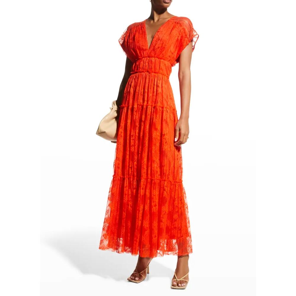 Lela Rose Orange Chantilly Lace Dress in Vermillion Size 8 NWT‎